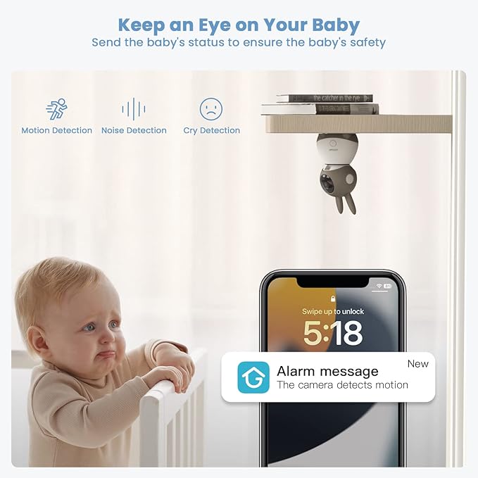 ieGeek 2K Split-Screen Baby Monitor, 5" Audio Baby Monitor with 2 Cameras, WiFi Smartphone Video Dual Camera, Night Vision, Motion & Cry Detection, Two Way Talk Temper &Humidity Sensor