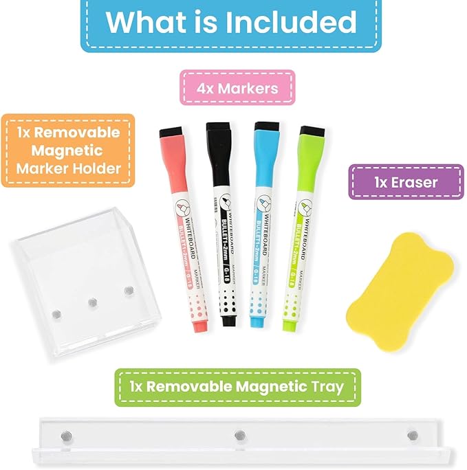 Acrylic Calendar for Wall - 24x18” Wall Calendar, Dry Erase Calender, Clear Calendar for Wall, Includes Magnetic Pen, Tray Holders, 4 Markers and 1 Eraser