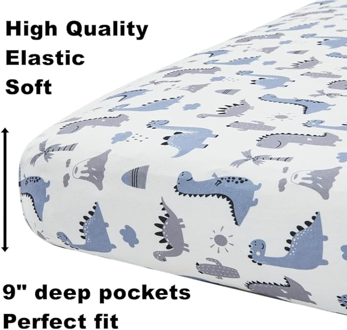 4 Pack Soft Baby Boy Crib Sheets for Standard Crib Mattress Dinosaur Star Cloud Soft Polyester Neutral Unisex Fitted Crib Sheets Set for Baby Boys