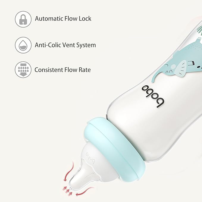 YOHKOH Natural Glass Baby Bottle with Natural Response Nipple, Newborn Anti-Colic Baby Bottles, Wide Neck Mushroom Cap Baby Bottle, Clear (8.8ounce (Pack of 2), Blue2)