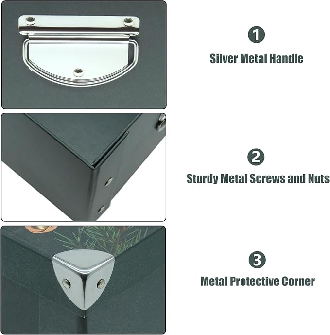 GUOZI Collapsible Storage Box, Decorative Memory Box with Lid & Metal Reinforced Corners, Cardboard File Bin with Handles, Organizer Gift Box for Keepsake Toy Photos Office Nursery Wardrobe Bookshelf