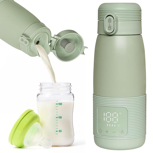 Portable Bottle Warmer for Travel - Super Fast Charging & 5-Min Heating for Breast Milk, Formula & Water, 17oz Large Capacity, Baby Flask for Vehicle Car Airplane Journey (350ML)