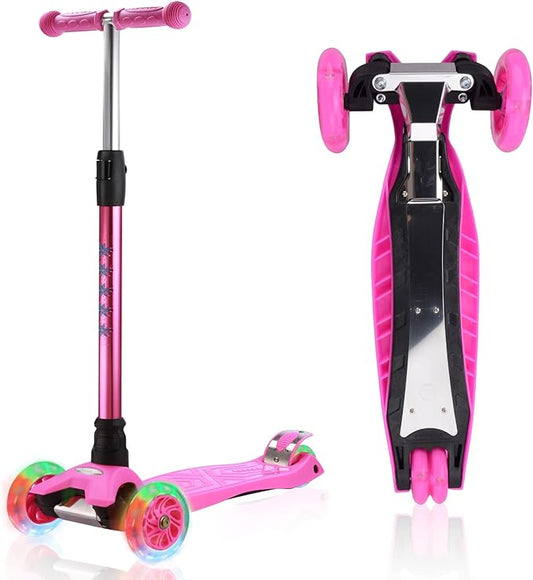 3 Wheel Scooter for Kids Ages 6-12,Kids Scooter with Light Up Wheels, Sturdy Deck Design, and 4 Height Adjustable Suitable for Kid Ages 3-12