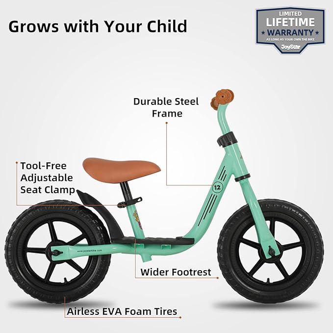 JOYSTAR 10"/12" Toddler Balance Bike for Girls & Boys, Ages 18 Months to 5 Years, Kids Push Bike with Footrest & Adjustable Seat Height, First Birthday Gifts for 2-5 Boys Girls