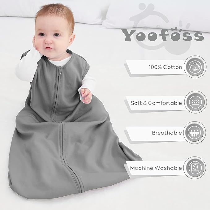 Yoofoss Baby Sleep Sack 6-12 Months Baby Wearable Blanket 100% Organic Cotton 2-Way Zipper Toddler Sleeping Sack, 3 Pack Soft Lightweight Sleep Sacks for Babies