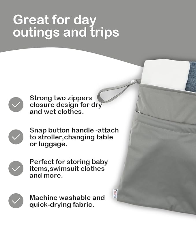 ALVABABY 2pcs Cloth Diaper Wet Dry Bags Waterproof Reusable with Two Zippered Pockets Travel Beach Pool Daycare Soiled Baby Items Yoga Gym Bag for Swimsuits or Wet Clothes L2933