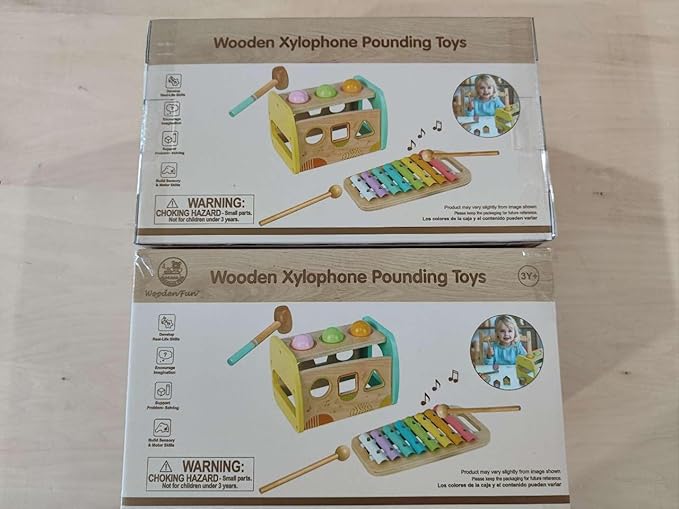 Hammering Pounding Toys Wooden Educational Toy Xylophone Shape Sorter, Birthday Gift for 1 2 3 Years Boys Girls Baby Toddler Kids Developmental Montessori Learning Toy (Yellow)