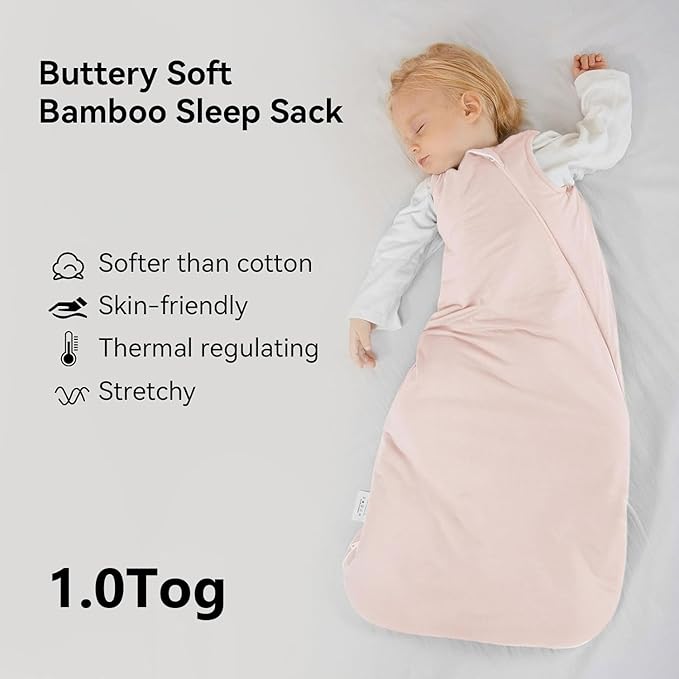 Rayon Made from Bamboo Sleep Sack 6-12 Months 1.0 Tog Ultra Soft Baby Wearable Blanket Toddler Sleeping Sack for Babies Unisex Girl Boy 2-Way Zipper Baby Sleeping Bag Breathable Lightweight Medium