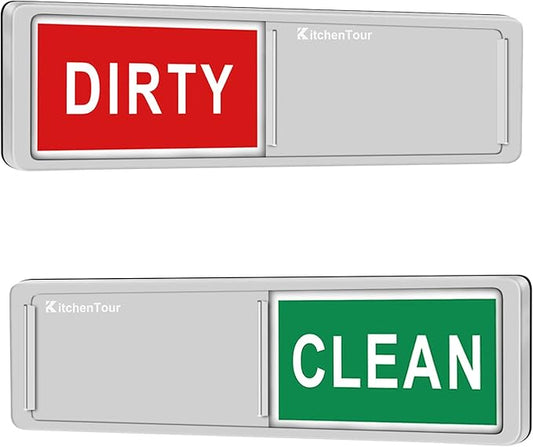 KitchenTour Clean Dirty Magnet for Dishwasher Upgrade Super Strong Magnet - Easy to Read Non-Scratch Magnetic Silver Indicator Sign with Clear, Bold & Colored Text Silver