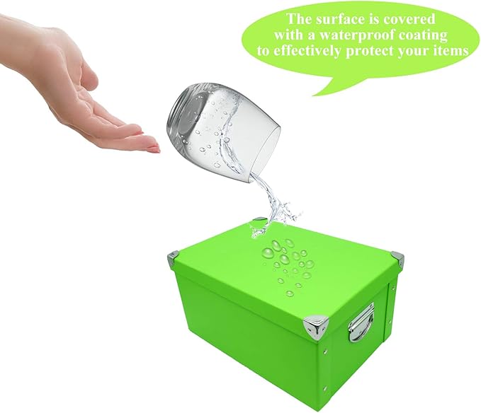 GUOZI Collapsible Storage Box, Decorative Memory Box with Lid & Metal Reinforced Corners, Cardboard File Bin with Handles, Organizer Gift Box for Keepsake Toy Photos Office Nursery Wardrobe Bookshelf