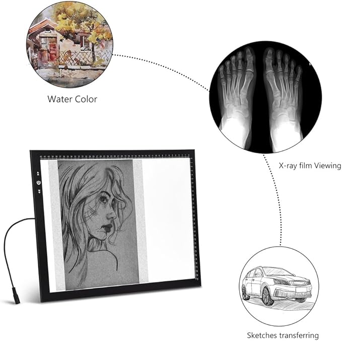 HSK A3 Artist tracing Light Box Copy Table, 12V1A Adapter Power Dimmerable 6000 Lux Lock Button Artcraft Light Pad for Tatto Drawing, Sketching, Animation,Diamond Painting