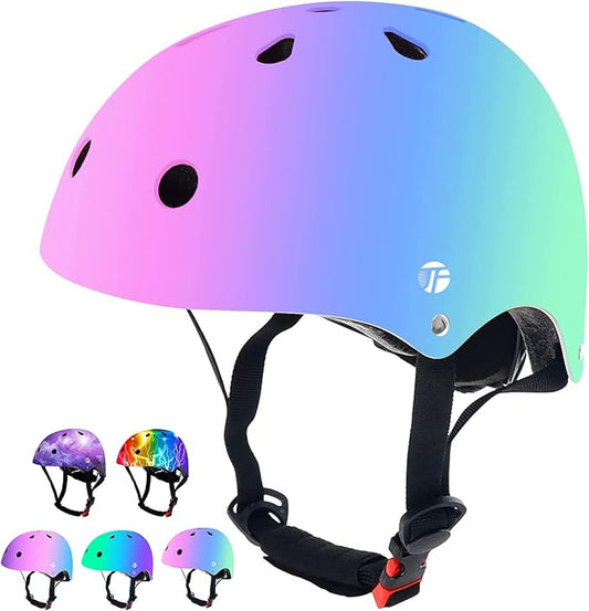 Adjustable Color Gradient Skateboard Helmet for 3-5-8-14+Ages【Toddler Kids Youth Adult】 Girls Boys Woman.Bike Helmet for Multi-Sports Cycling Bicycle Scooter Inline Roller Skate Rollerblading