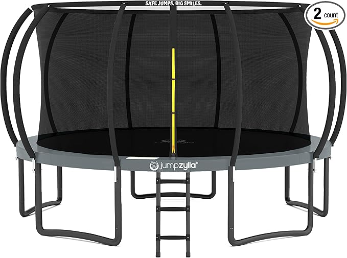 JUMPZYLLA Trampoline Outdoor 8FT 10FT 12FT 14FT 15FT 16FT with Enclosure and Ladder, ASTM Approved Recreational Trampoline for Kids and Adults, Anti-Rust Coated Frame