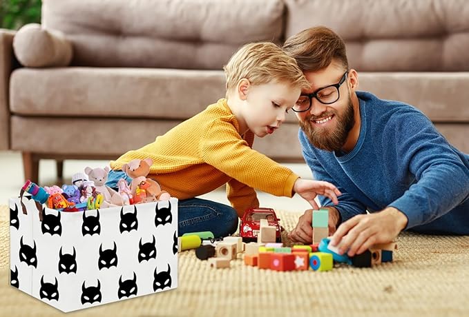 HIYAGON Batman Basket Kids Storage Basket Cute Basket Empty Toy Storage Bin Organizer Box Rectangular Room Decor for Home Books(Black bats)