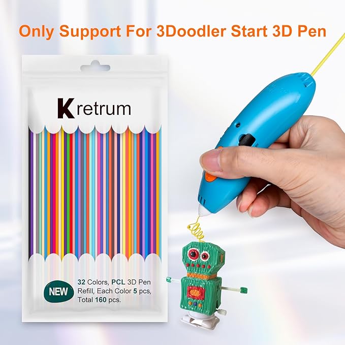32 Colors 3D Doodler Pen Refills Packs for 3Doodler Start+ 3D Pen Low Printing Temperature PCL Filament 3D Doodler Refills Each Color 15.2 cm x 5 pcs Total 160 pcs Only Fit for 3Doodler Start+