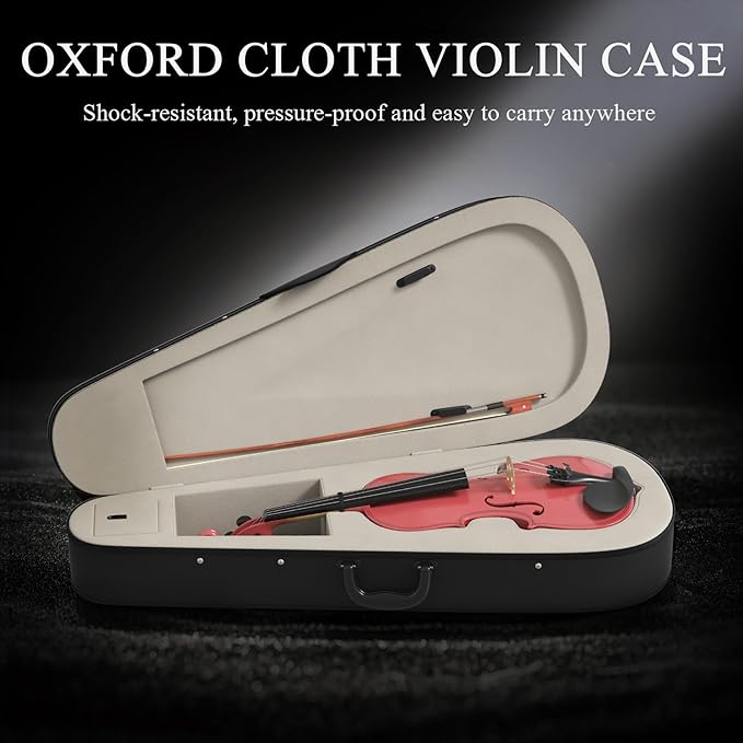 3/4 Beginner Violin Kit, Complete Violin Set with Case, Bow, Rosin, Pink