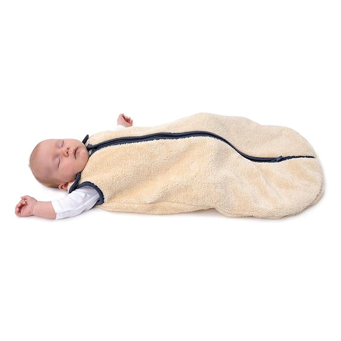 baby deedee Sleep Nest Teddy Baby Sleeping Bag, Oatmeal Navy, Small (0-6 Month)