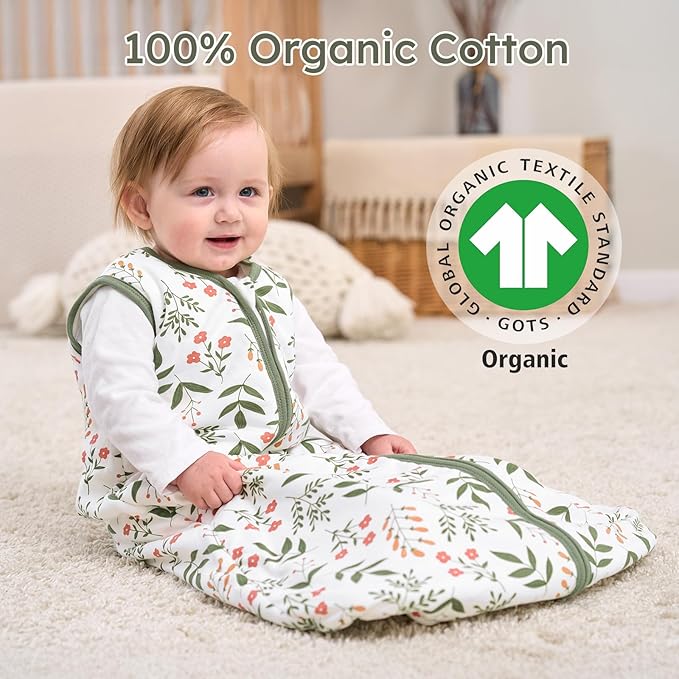 Yoofoss Baby Sleep Sack 6-12 Months, 1.5 Tog Baby Wearable Blanket with 2-Way Zipper, 100% Cotton Organic Fabric Winter Infant Sleeping Sack, Warm Soft Comfy