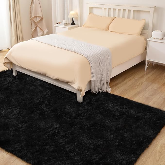 4x6 Black Rug, Area Rugs for Living Room, Soft Plush Area Rugs for Bedroom, Non-Slip Indoor Carpet for Nursery, Study Room, Playroom, Home Decor