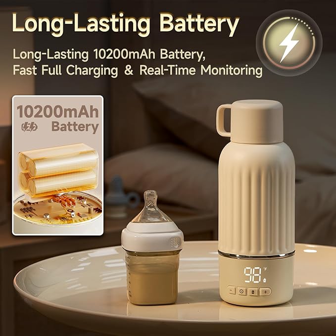 Snow Bear Portable Bottle Warmer for Travel, Fast Heating in 2.5 Mins for Breast Milk and Formula, 10200mAh Battery with LED Display, 17oz Large Capacity, Baby Bottle Warmer with Temperature Control