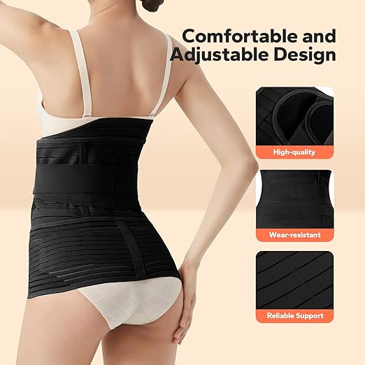 3 in 1 Postpartum Belly Band (Black), Post Partum Waist Binder, Posture Correction Abdominal Binder, Belly Band Postpartum Belly Wrap, Postpartum Belly Wrap (For waistline 35"-45", XXL)
