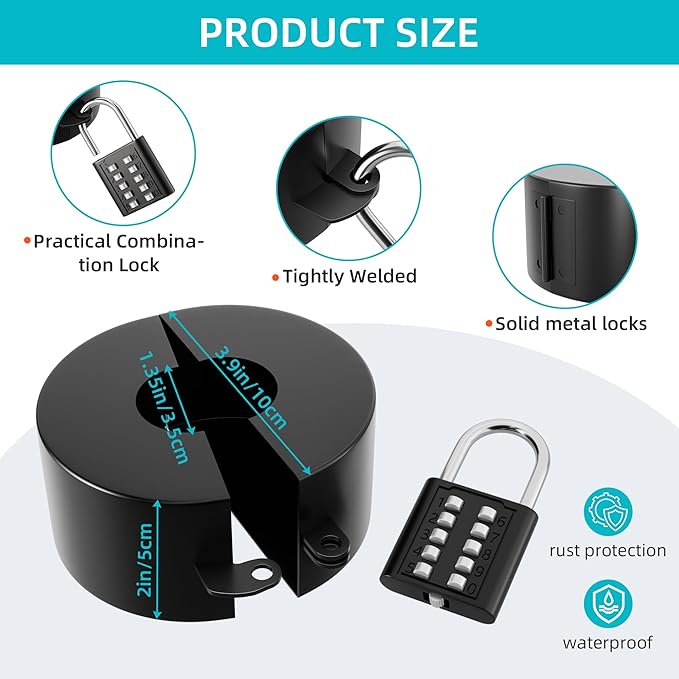 2 Pack Door Lockout Device, Child Proof Door Knob Covers with Combination Padlock, Door Handle Lock for Dementia Elderly Safety, Temporary Door Lock - Black