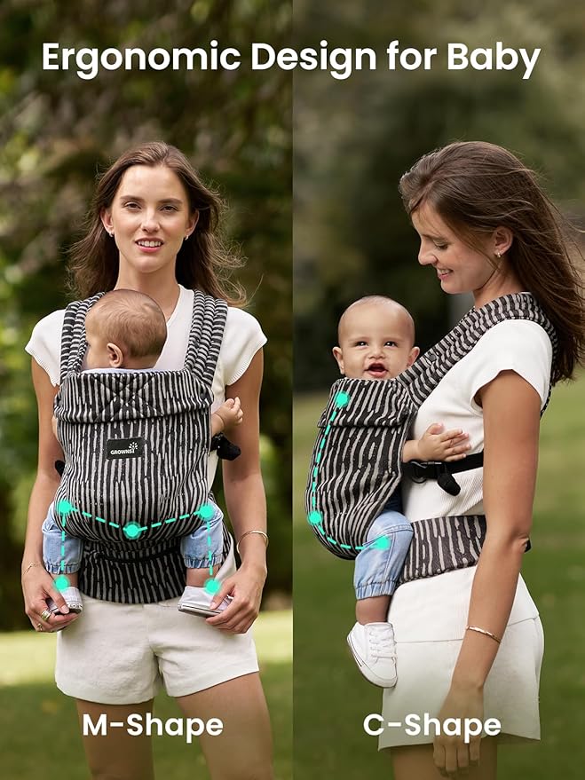 GROWNSY Baby Carrier Newborn to Toddler, Ergonomic Baby Toddler Carrier Wraps with Head Support, Easy to Wear, Infant Carrier Baby Gift, Travel and Hiking Friendly, for 7 to 44 lb (Flow-Stripe)