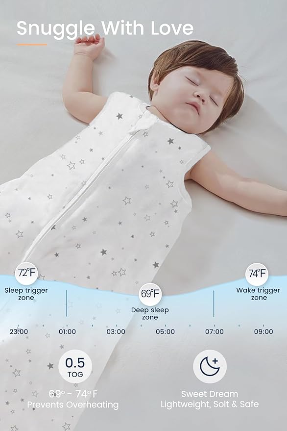TotAha Toddler Sleep Sack 2T-3T-4T, 0.5 TOG Summer Light Star Sleeping Sacks, Soft Wearable Blanket Baby Sleep Bag with 2-way Zipper, X-Large