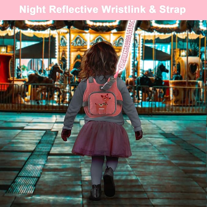 Accmor Toddler Harness Leash + Anti Lost Wrist Link, Cute Deer Kids Harness with Leash, Collapsible Child Leash Baby Walking Harness Protector Wristband Strap for Baby Girls Outdoor