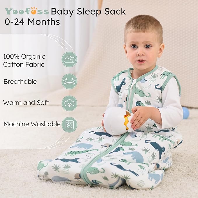 Yoofoss Baby Sleep Sack 12-18 Months, 1.5 Tog Baby Wearable Blanket with 2-Way Zipper, 100% Cotton Organic Fabric Winter Infant Sleeping Sack, Warm Soft Comfy