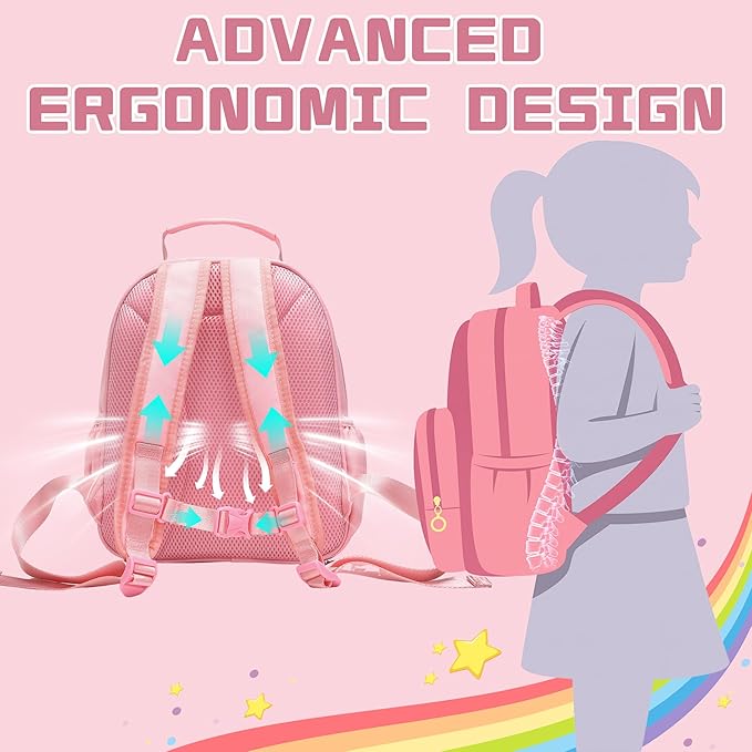 I IHAYNER Kids Glitter Lightweight Backpack for School Travel & Daycare, Toddler Backpack for Girls 3+ Preschool Kindergarten Elementary Kids Backpack-Rainbow Pink N