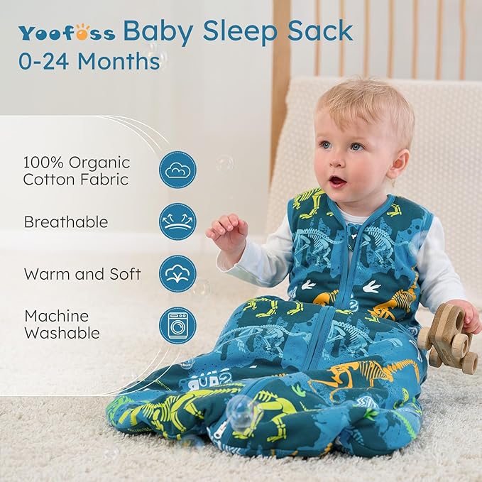 Yoofoss Baby Sleep Sack 12-18 Months, 1.5 Tog Baby Wearable Blanket with 2-Way Zipper, 100% Cotton Organic Fabric Winter Infant Sleeping Sack, Warm Soft Comfy