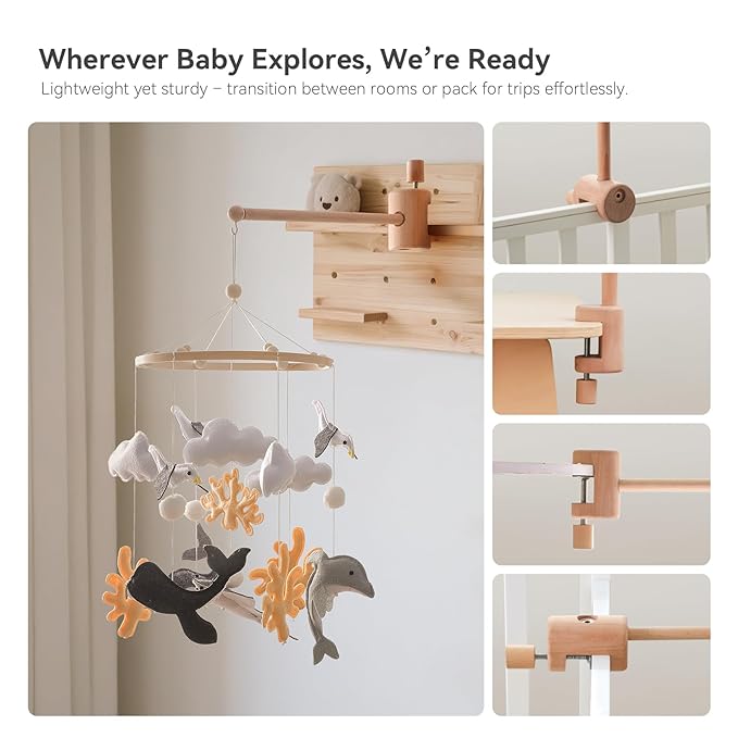 HI BABY MONMENT Crib Mobile Arm - Baby Mobile Hanger with 360° Vertical Adjustment, Stabilizing Attachment for Added Safety, Mobile Arm for Crib, Sturdy & Secure Design for Nursery Mobile