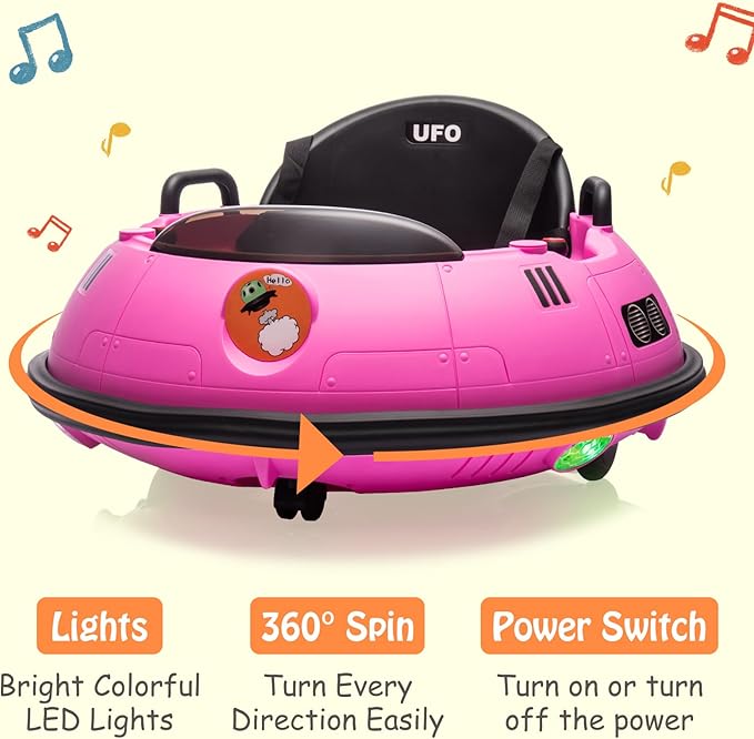 12V Electric Ride on Bumper Car for Toddlers, Kids Bumper Car with Remote Control, 360 Degree Spin, LED Lights, Dual Joysticks, Safety Belt for 18+ Months Kids, Pink