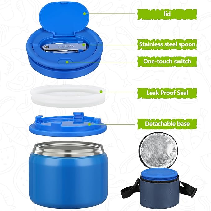 14oz Thermo Food Jar for Kids,Insulated Vacuum Food Jar for Hot & Cold Leak Proof Lunch Container Stainless Steel Wide Mouth Soup for School Travel