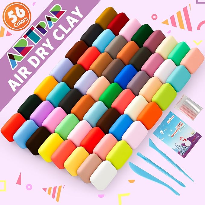 Air Dry Clay Kit,56 Colors Modeling Magic Clay for Kids,DIY Classroom Bulk Starter Sculpting Kit, Soft & Ultra Light, Art and Crafts Party Favors for Boys Girls Kids 3-12