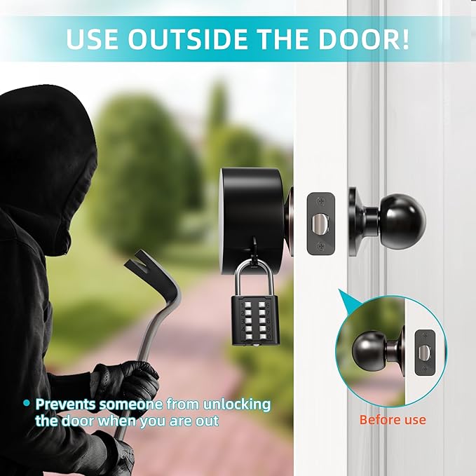 2 Pack Door Lockout Device, Child Proof Door Knob Covers with Combination Padlock, Door Handle Lock for Dementia Elderly Safety, Temporary Door Lock - Black