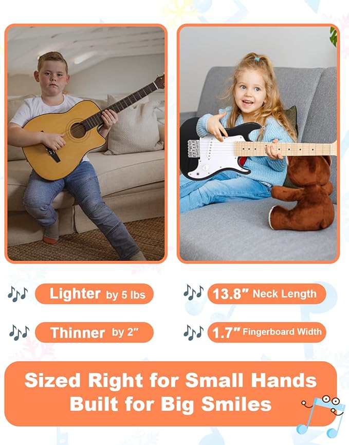 30 Inch Kids Electric Guitar Kit Beginner Complete Bundle with Smooth Fingerboard, Lightweight Design for Child, 5W Practice Amp, Gig Bag, Tuner, Strap, Cable, Picks, Extra Strings, RST-70 Black