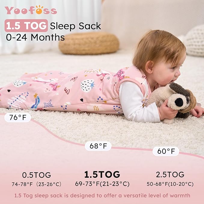 Yoofoss Baby Sleep Sack 6-12 Months, 1.5 Tog Baby Wearable Blanket with 2-Way Zipper, 100% Cotton Organic Fabric Winter Infant Sleeping Sack, Warm Soft Comfy