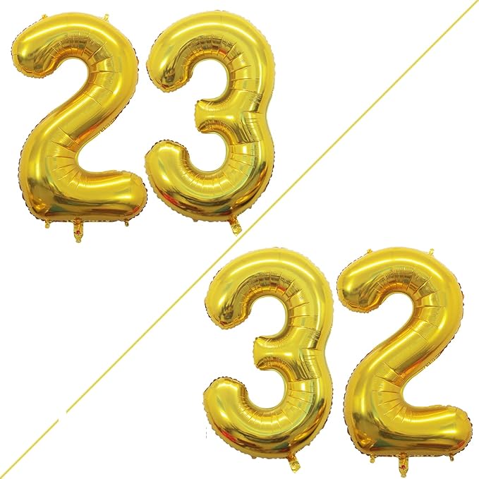 GOER Number 23 Balloons for 23rd Birthday Party Decorations,42 Inch Jumbo Foil Helium 32 Balloons for 32nd Birthday Party Decoration (Gold)
