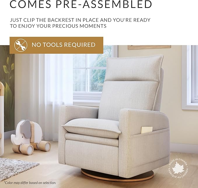 Jaymar Arya Modern Nursery Glider Recliner Chair – Cozy Nursing Chair with 360° Swivel for New Parents, Gentle Motion, Compact Design, High Back & Low Armrests, Canadian Made (Sand/Puppy Fabric)