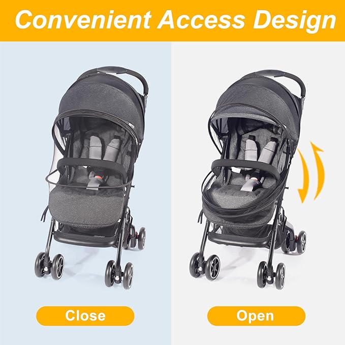 Mosquito Net for Stroller, Universal 3D Baby Bug Net with Two-Way Zippers & Storage Bag, Breathable & Foldable Netting for Stroller, Bassinet,Cradle（Black）