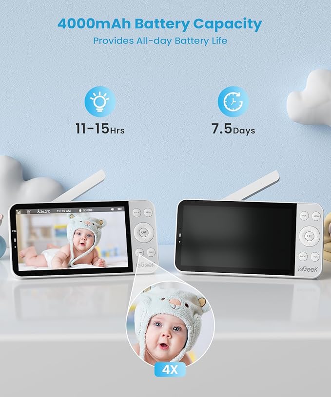 ieGeek 5.5’’ Split-Screen Baby Monitor,2.5K UHD Baby Monitor with 2 Cameras and Audio,Night Light,Prone Sleeping&Cry Detection,Two-Way Talk,Night Vision,2.4G&5Ghz WiFi App Control,4000mAh Battery