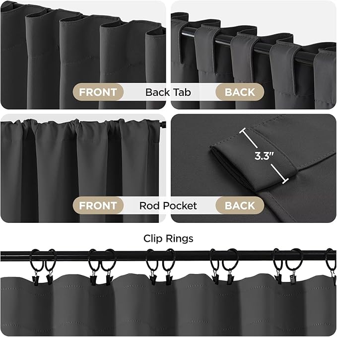 Joydeco Blackout Curtains 84 Inch Length 2 Panels Set, Thermal Insulated Black Out Curtains for Bedroom, Room Darkening Drapes for Living Room Window (W52 x L84 Inch, Dark Grey)