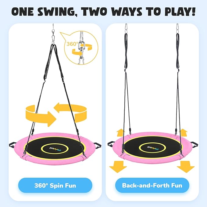Hapfan 40" Saucer Tree Swing for Kids and Adults, Disc Round Swing for Kids Outdoor with Swivel, UV-Resistant Textilene Fabric, 700 lb Weight Capacity, 9.8 FT Hanging Straps, 2-Year Warranty(Pink)