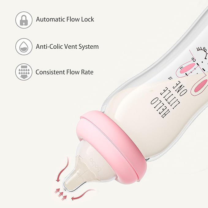 YOHKOH Natural Glass Baby Bottle with Natural Response Nipple, Newborn Anti-Colic Baby Bottles, Wide Neck Mushroom Cap Baby Bottle, Clear (8.8ounce (Pack of 4), Multicolour1)