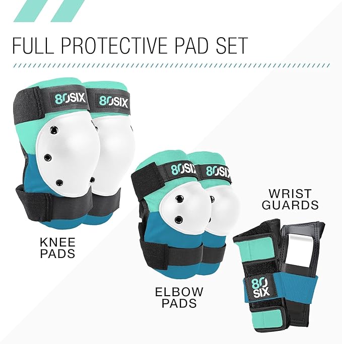 80Six Kids Multi-Sport Pad Set with Wristguards, Elbow Pads, and Knee Pads, Designed by Industry Leading Brand Triple 8