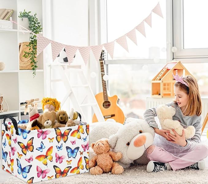 HIYAGON Kids Empty Baby Girl Basket - Rainbow Decor Butterfly Organizer