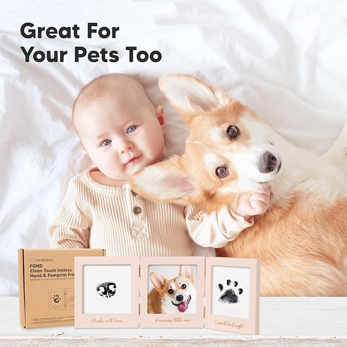 Inkless Baby Handprint and Footprint Kit for Newborn - Baby Footprint Kit, Newborn Keepsake Nursery Picture Frame,Dog Paw Print Maker,Personalized Gifts for New Mom,Showers & Registry(Petal Pink/Gold)