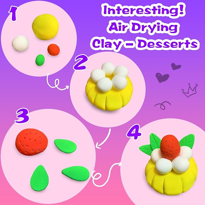 ifergoo Air Dry Clay Kit for Kids - Cakes Modeling Clay, Includes 6 Dessert Designs and Display Stand, DIY Art & Crafts School Projects, Home Party Kids Toys, Holidays Gifts for Age 3-12 Girls & Boys
